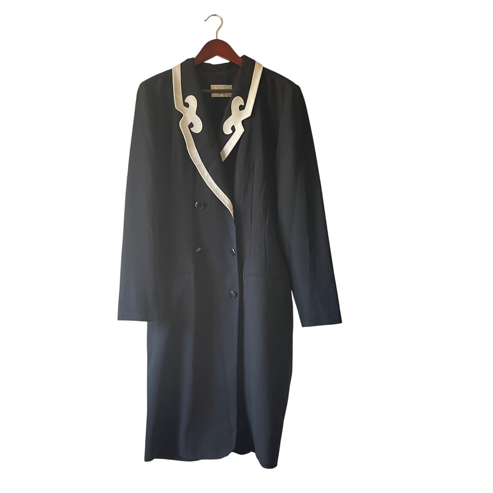 Vintage Danny & Nicole Black Double‎ Breasted jacket Dress with White Trim large